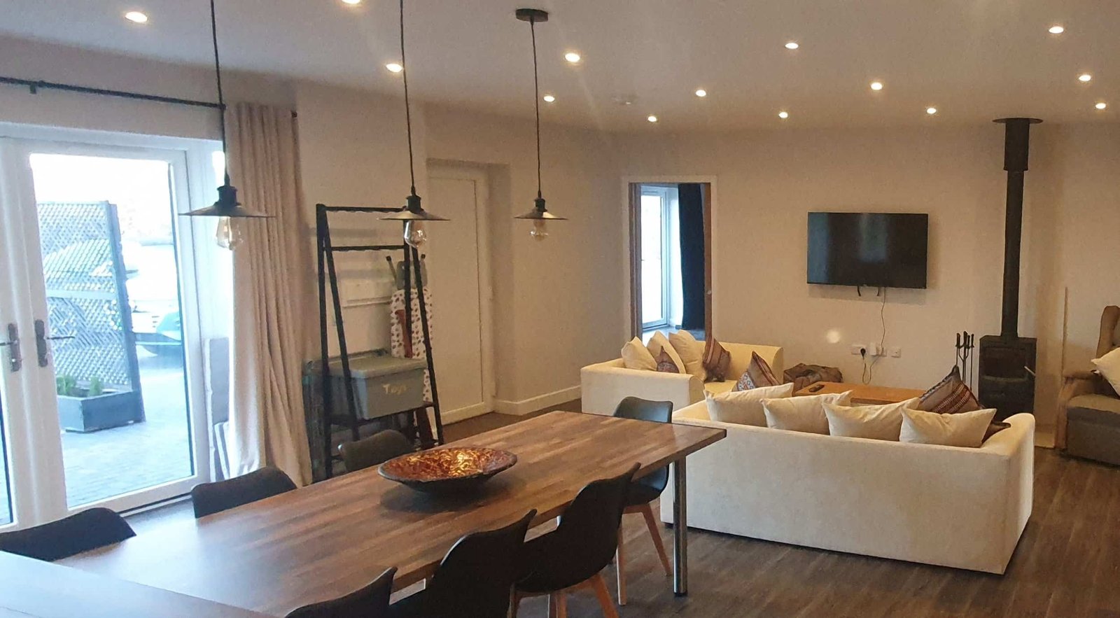 Modern living room with elegant furniture and lighting
